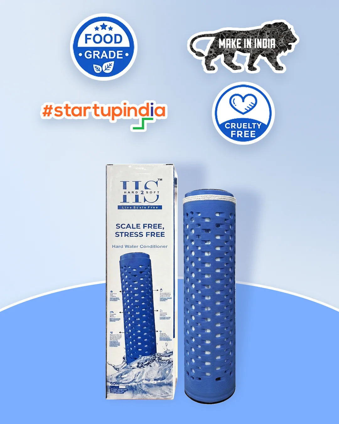 H2S Hard2Soft hard water conditioner cartridge with box – food grade, cruelty free, made in India product